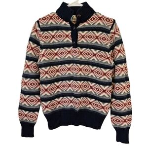 Vintage Henley Wool Blend Pullover Southwestern Striped Collar Sweater